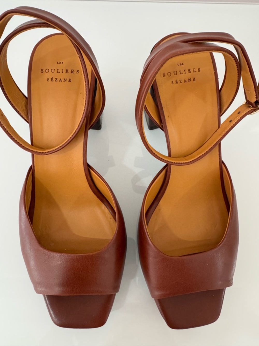 Sezane Maxine High Sandals Smooth Camel Leather - Size 7